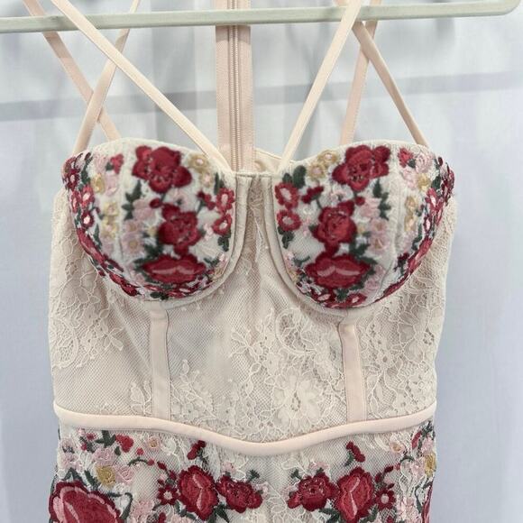Bebe Corset Dress Embroidered Floral Lace Midi Bustier Size 4 - Picture 4 of 6